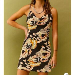 URBAN OUTFITTERS I Mallory Cowl Neck Dragon Print Edgy Mini Slip Dress -Sz S